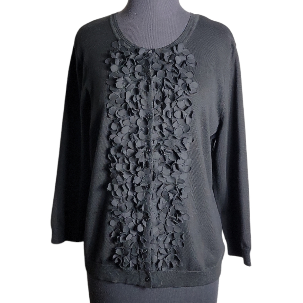 Charter Club women's M/P black petal embellished button frobt cardigan sweater